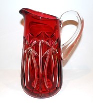 BOHEMIAN/CZECH Crystal Cranberry Cut To Clear Beautifully Cut 9 3/8&quot; Pitcher - £100.60 GBP