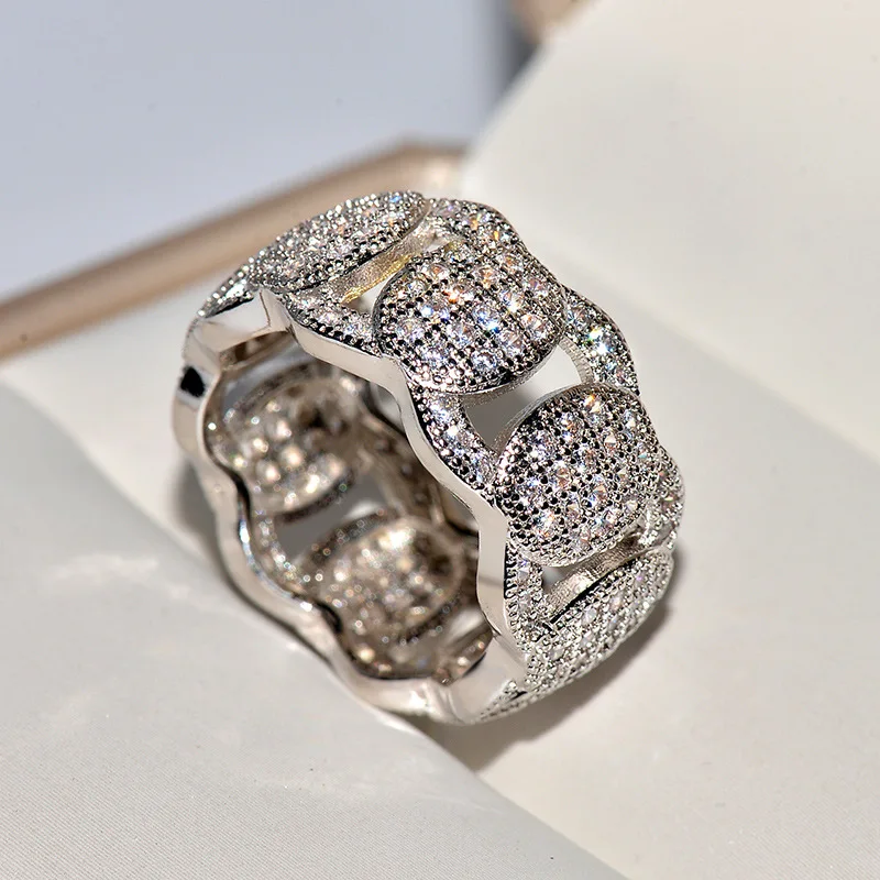 18K White Gold Jewelry Ring Women Origin Natural Carat Moissanite Gemstone Pave  - £21.85 GBP