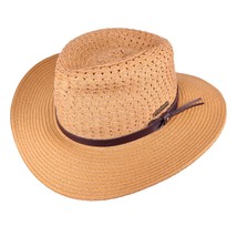 Mens Tan Safari Hat Vented Woven Paper Straw Outback S-XL Unisex Faux Le... - £23.60 GBP