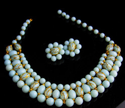 Edwardian Collar - retro aqua haunted pearl choker earrings - vintage wi... - $115.00
