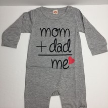 90 Baby Gray Bodysuit Pajamas Outfit Snaps Mom + Dad = Me Heart Parents ... - $14.99
