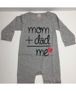 90 Baby Gray Bodysuit Pajamas Outfit Snaps Mom + Dad = Me Heart Parents ... - £11.78 GBP