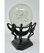 Art Deco Dancing Women Bronze Statue with Glass Orb Crystal Ball - $2,786.13 MXN