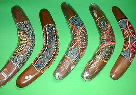 Boomerang Aboriginal style painted wood wall decor Made in Bali 16&quot; L Ha... - £21.17 GBP