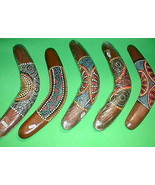 Boomerang Aboriginal style painted wood wall decor Made in Bali 16&quot; L Ha... - $36.53 CAD