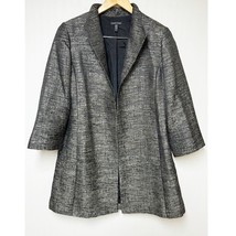 Eileen Fisher Womens High Collar Coat Charcoal Black Metallic Open Front Medium - £87.16 GBP