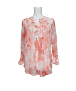 Coral Bay, Tropical Blouse Sz PXL Orange and White Floral Print Roll Tab... - £12.05 GBP