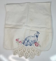 Vintage Embroidered and Crocheted Peacock Handkerchief Multicolor Bird Blue - £11.04 GBP
