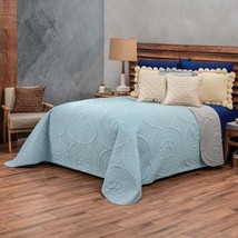 CIELO BLUE AND GRAY DECORATIVE REVERSIBLE COMFORTER SET 1 PC FULL SIZE - £58.39 GBP