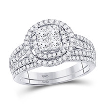 14kt White Gold Princess Diamond Bridal Wedding Engagement Ring Set 1.00 Ctw - £956.22 GBP
