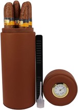 Leather Cigar Case Travel Portable Humidor Cedar Wood 5 Stick Brown Jar Box Gift - £27.03 GBP