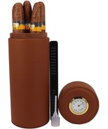 Leather Cigar Case Travel Portable Humidor Cedar Wood 5 Stick Brown Jar ... - £26.69 GBP