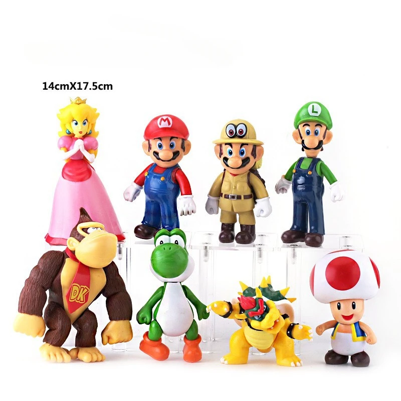 Super Mario Luigi Peach Bowser Yoshi Wario Action Figure Anime Model Toy - £10.33 GBP+