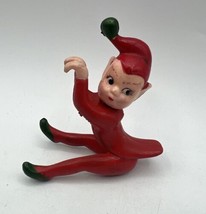 Vtg Christmas Red Rubber Pixie Elf Climber Cup Hanger Pot Hugger Kitschmas 4&quot; - £10.81 GBP