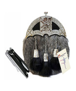 Sporran with grey Goat leather, Rampant Lion Cantel &amp; Tassels Free Belt ... - €110,87 EUR