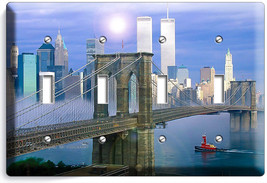 Nyc New York City Brooklyn Bridge Twin Towers 4 Gang Light Switch Plate Hd Decor - £14.85 GBP
