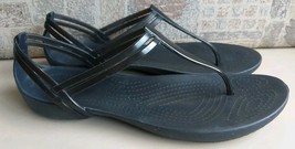 CROCS Isabella Women&#39;s Sz 10 Black Jelly Thong Strap Flats Sandals Bin DD - $28.86