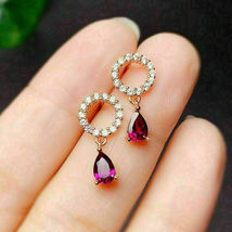2Ct Pear Cut Pink Ruby &amp; Diamond Dangle Drop Women&#39;s Earrings 14K Rose Gold Over - £82.10 GBP
