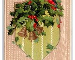 Un Merry Christmas Agrifoglio Color Oro Campane Goffrato DB Cartolina H29 - £3.53 GBP