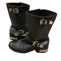 Vince Camuto Winchell Black Leather Moto Harness Boots Womens  7.5M - £35.55 GBP