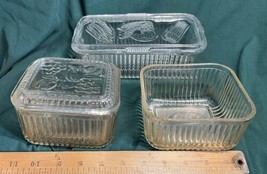 Vintage 5 Piece Glassware - 3 Rectangular Bowls and 2 Lids - £11.00 GBP