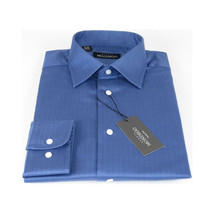 Men Mondego 100% Soft Cotton Dress Business shirt B300 French Blue Herringbone image 3