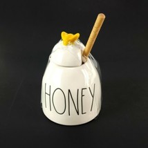 Rae Dunn Ceramic HONEY Pot Jar With Wooden Honey Dipper  &amp; Yellow Bee Li... - £20.00 GBP