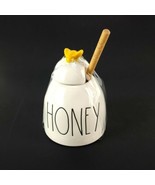 Rae Dunn Ceramic HONEY Pot Jar With Wooden Honey Dipper  &amp; Yellow Bee Li... - £20.31 GBP