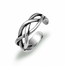 925 Sterling Silver Vintage Celtic Knot Criss Cross Braid Design Adjustable Ring - £62.59 GBP