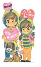 Vintage Valentines Day Card Kids and Dog Dressed As Astronauts  - £6.11 GBP