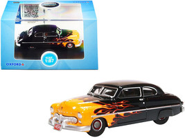 1949 Mercury Coupe Hot Rod Black &amp; Yellow w Flames 1/87 HO Scale Diecast Model - £19.00 GBP