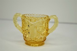 Vintage Yellow Carnival Glass 2.5&quot; Sugar Bowl Star File Pattern Open Top - £12.65 GBP