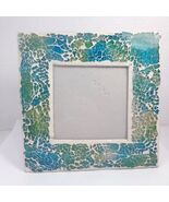 Vintage Pier 1 One picture photo frame blue teal green square stained glass - $30.00