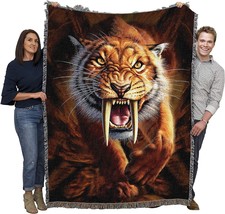 Sabertooth Tiger Blanket by Jerry LoFaro - Prehistoric Animal Gift, 72x54 - £61.07 GBP