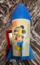 Used Vtg Disney Mickey&#39;s Space Ship Plastic Rocket Ship Mug Cup w/ Cone Lid - £11.01 GBP