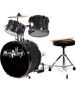 Metallic Black 3 Pc\. Kids Drum Set By Music Alley (Dbjk02-Bk) With Throne, - £93.21 GBP