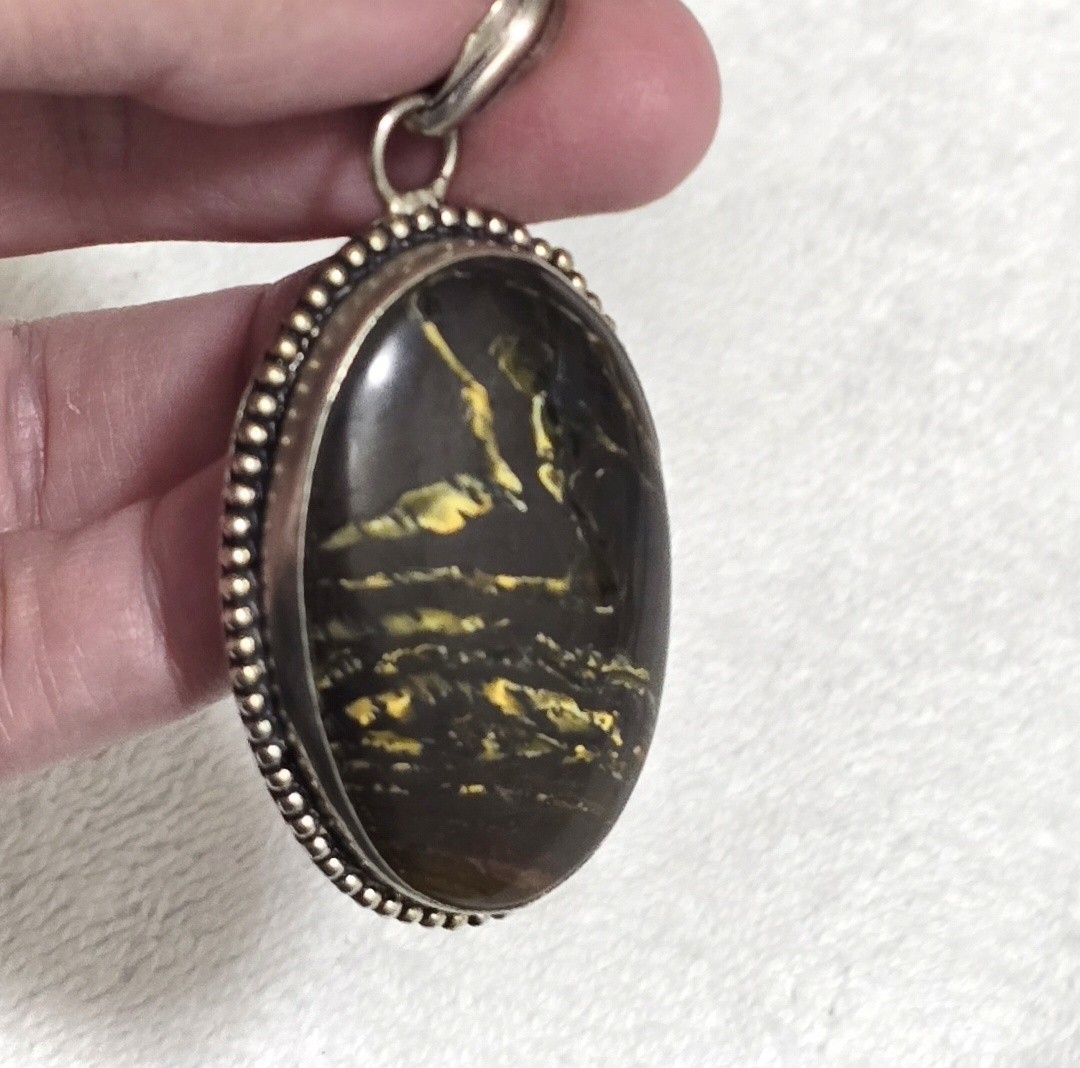 VTG Sterling Silver 925 Tiger Iron Pendant Oval Cabochon Beaded Setting 26g Item image 13