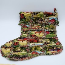 Jumbo Handmade Christmas Stocking Rag quilt Horses Barn Red Truck Tracto... - $48.51