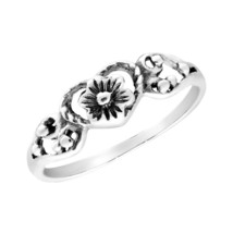Stunning Heart &amp; Flower Themed Sterling Silver Ring-8 - £9.38 GBP