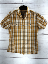 KUHL Eluxur Shirt Mens Medium Hiking Shirt Short Sleeve Orange Plaid - £13.22 GBP