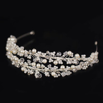 Bridal Double-layer Pearl Crystal Tiara, Wedding Headband, Bridal Hair A... - £15.68 GBP