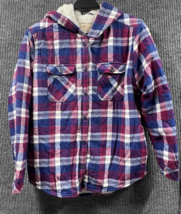 Boston Traders Flannel Jacket Womens Large Sherpa Lined Hooded Red Blue ... - $26.20