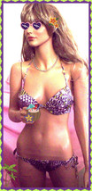 32D Purple GEO Print GOLD LOGO Victorias Secret Swimsuit &amp; M Side Tie Bottom SET - £47.78 GBP