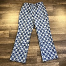 VTG Sears 70s Wide Leg High Rise Polyester Pants Womens 16 Blue Check 28... - £13.92 GBP