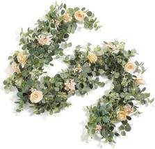 Serra Flora 6Ft Artificial Flowers Eucalyptus Garland With Roses, Champagne - £27.17 GBP