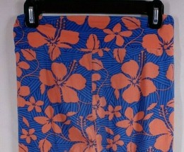 Lularoe One Size Leggings Blue With Orange Floral Leafy Designs - $10.88
