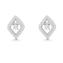 Silver Micro Pave with Center Dancing/Shimmering CZ Diamond Shaped Earrings - £73.66 GBP