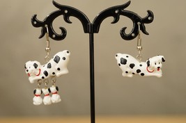 Vintage Costume Jewelry Resin Plastic DALMATIAN Puppy Dog Pierced Earrings - £10.04 GBP