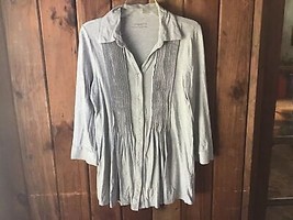 Charter Club Top Size L “Missy” Gray Smock Tunic Button Front Cottagecore  - $28.05