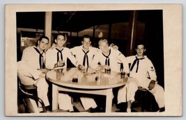 Five Handsome Navy Sailors Having Drinks RPPC Postcard G21 - $16.95
